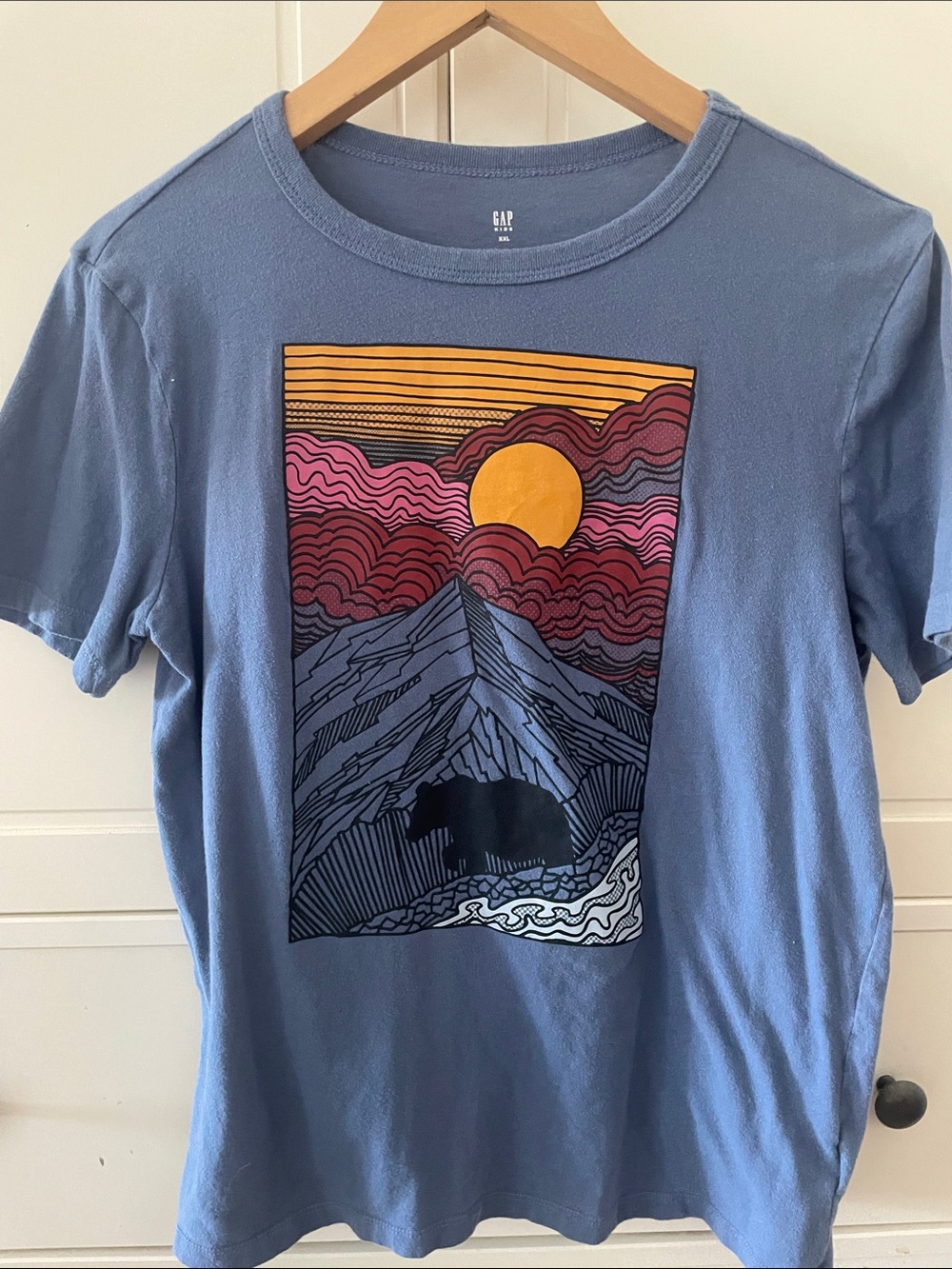 GAP Blue Short-Sleeve Tee with Sunset Mountain Graphic